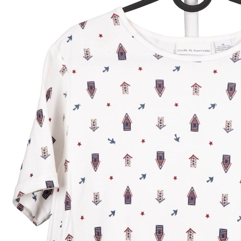 Y2K Patriotic TShirt M 90s Birds Birdhouse July 4th USA Red White Blue Cotton - Picture 2 of 5